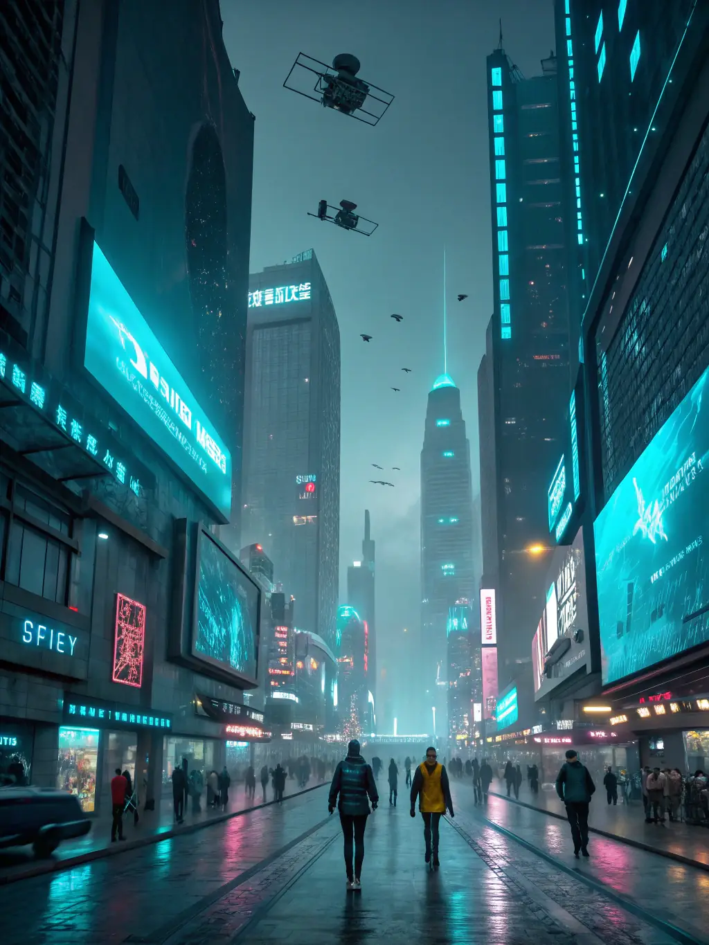 A modern digital billboard displaying a sleek car advertisement in a bustling city center, representing Bushido Group's advertising solutions.