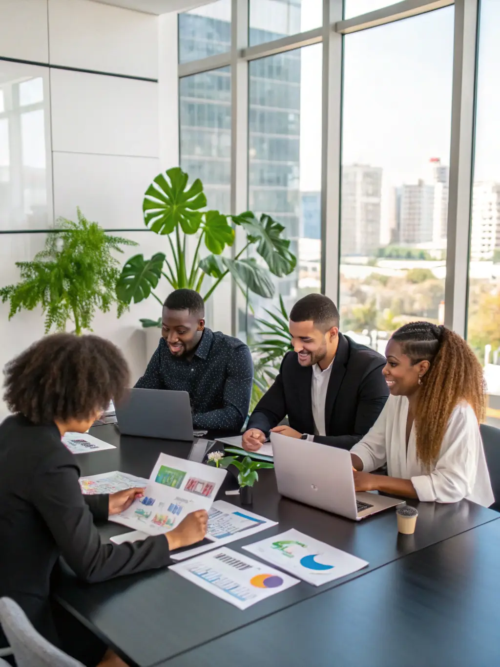 A team of marketing professionals collaborating on a digital advertising campaign for an automotive client, highlighting Bushido Group's expertise in creating impactful marketing strategies.