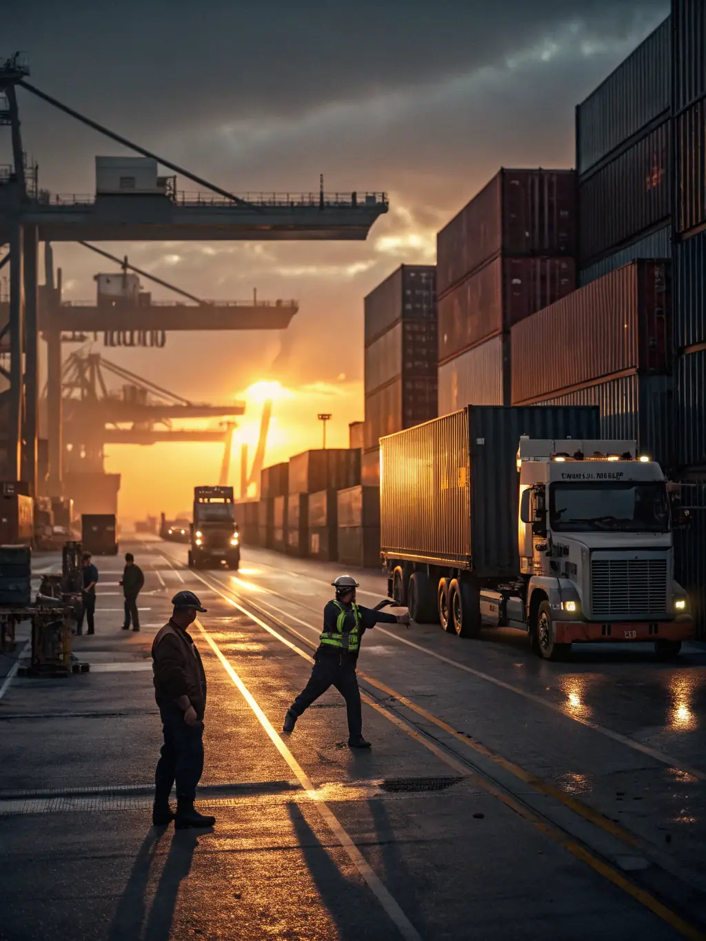 A high-angle shot of a container ship being loaded with various cars, showcasing the global reach of Bushido Group's vehicle import/export services.